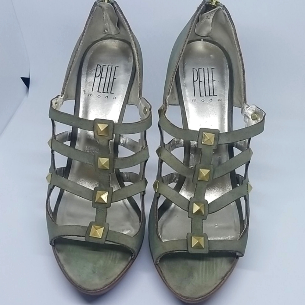 Platform camo green gold studded stilettos